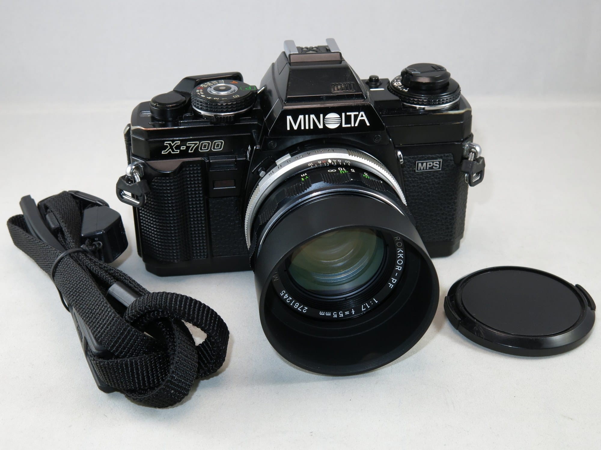 Minolta X-700 Film Camera w/ Rokkor 55mm Lens, Hood & Strap – CLA’d 2022