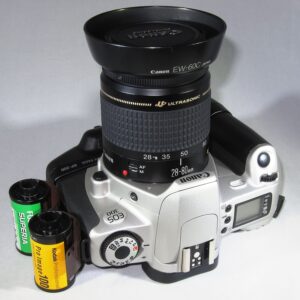 Canon EOS 300 European version SLR film camera with zoom lens, flash, battery grip...